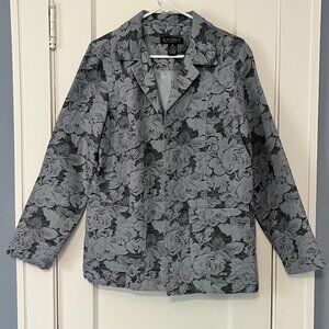 Dialogue linen cotton blend blue floral blazer jacket size 10 classic whimsy